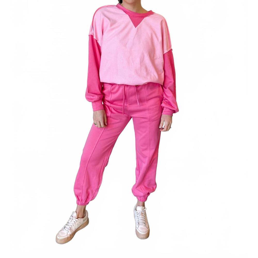 NEW LITTLE DAISY CLOSET ivy contrast patchwork pullover & jogger set in pink